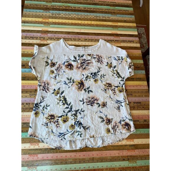 Lungo Larno Floral Linen Top Size 1X Cap Sleeve Lightweight Boho XL Lagenlook - Picture 7 of 13